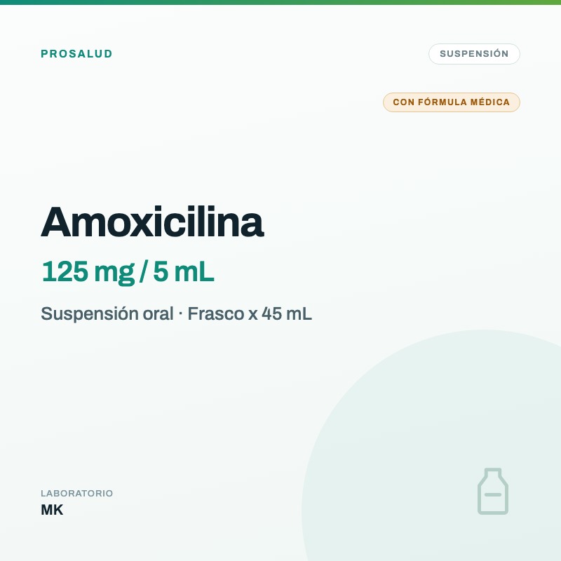 Amoxicilina MK Suspensión 125 mg/5 mL Frasco x 45 mL Amoxicilina MK Suspensión 125 mg/5 mL Frasco x 45 mL