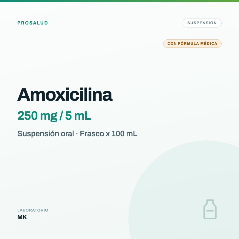 Amoxicilina MK Suspensión 250 mg/5 mL Frasco x 100 mL