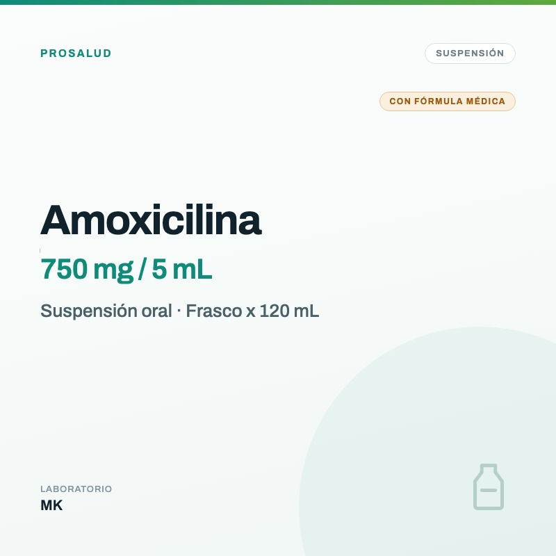 Amoxicilina MK Suspensión 750 mg/5 mL Frasco x 120 mL