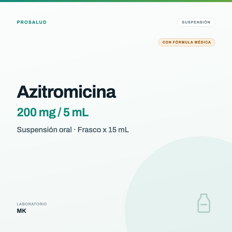 Azitromicina MK Suspensión 200 mg/5 mL Frasco x 15 mL